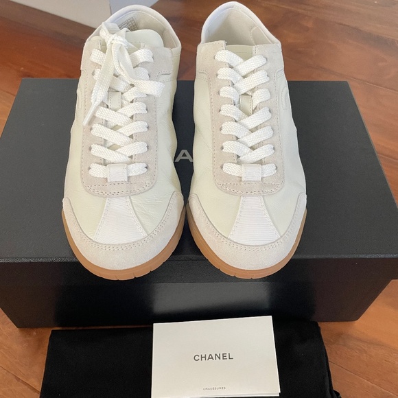 Brand New, New Season Chanel Calfskin & Suede White Sneakers 37. - Picture 7 of 10